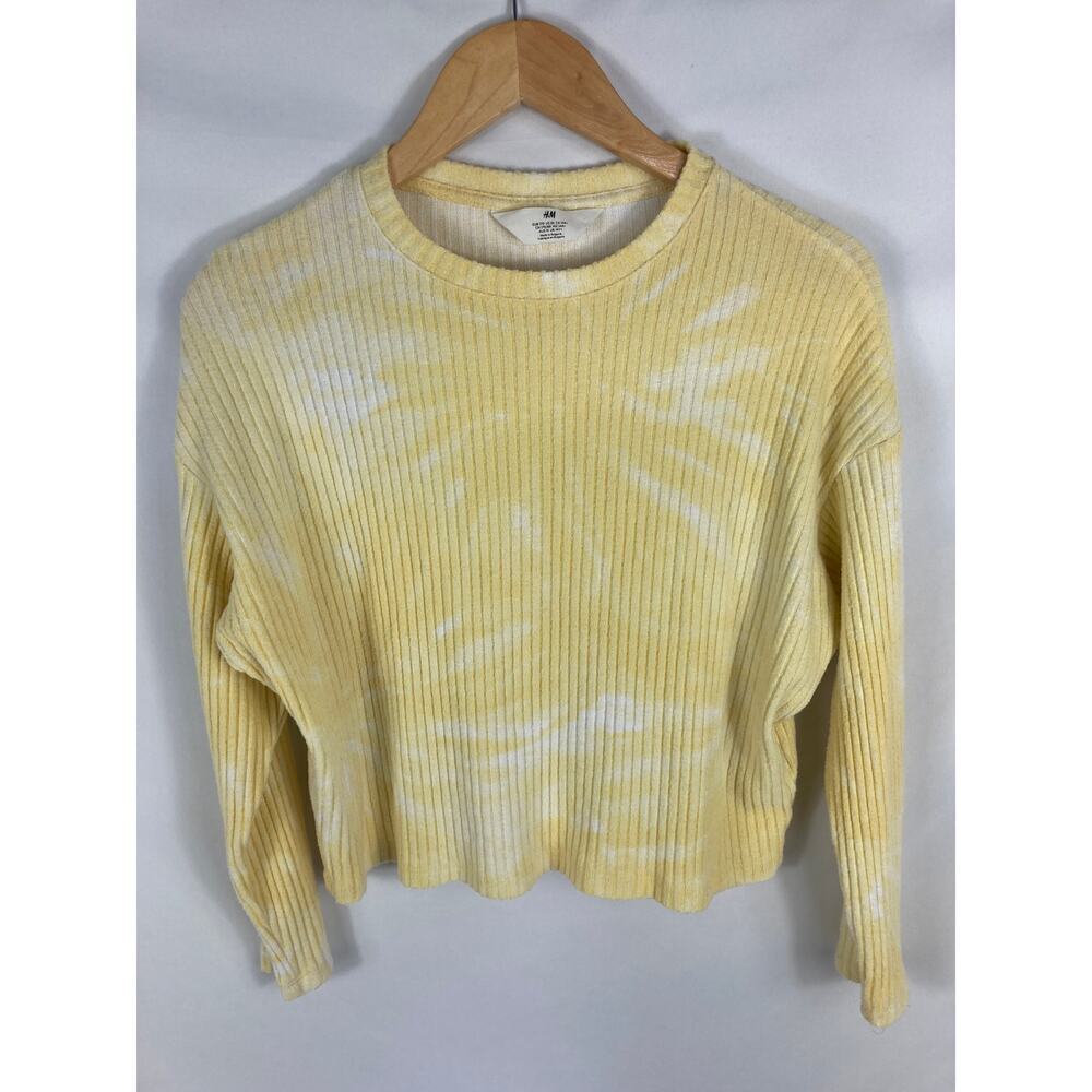 H&M Girls Yellow White Ribbed Tie Dye Boxy Sweater Size 20